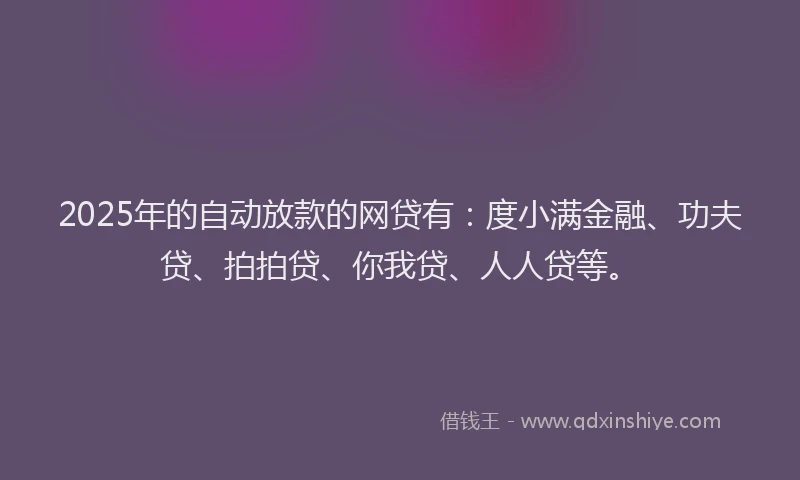 2025年的自动放款的网贷有：度小满金融、功夫贷、拍拍贷、你我贷、人人贷等。