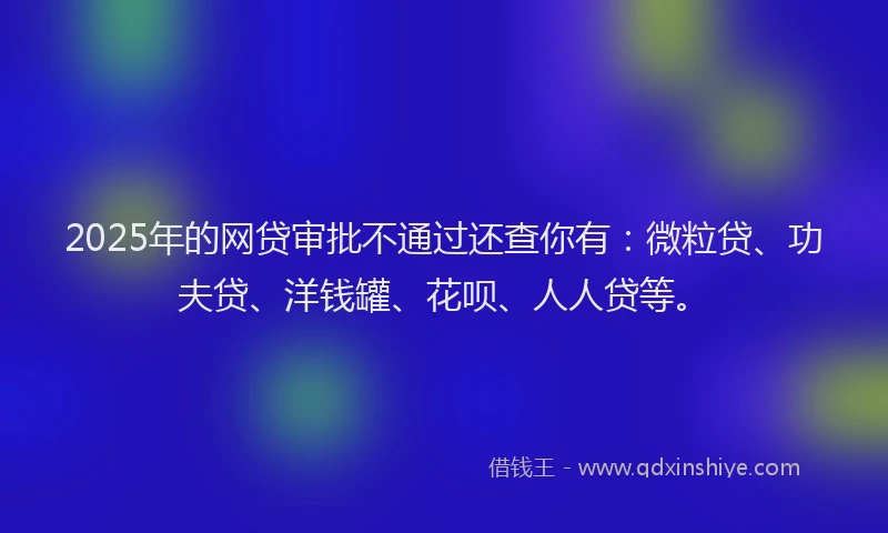 2025年的网贷审批不通过还查你有：微粒贷、功夫贷、洋钱罐、花呗、人人贷等。