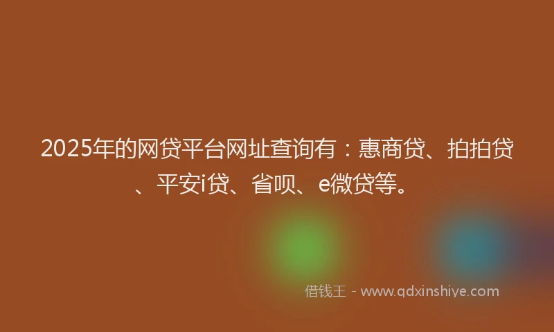 2025年的网贷平台网址查询有：惠商贷、拍拍贷、平安i贷、省呗、e微贷等。