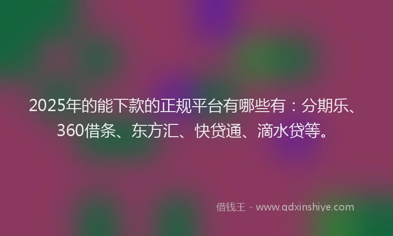 2025年的能下款的正规平台有哪些有：分期乐、360借条、东方汇、快贷通、滴水贷等。