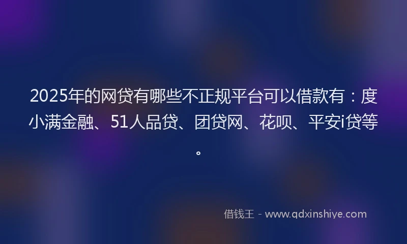 2025年的网贷有哪些不正规平台可以借款有：度小满金融、51人品贷、团贷网、花呗、平安i贷等。