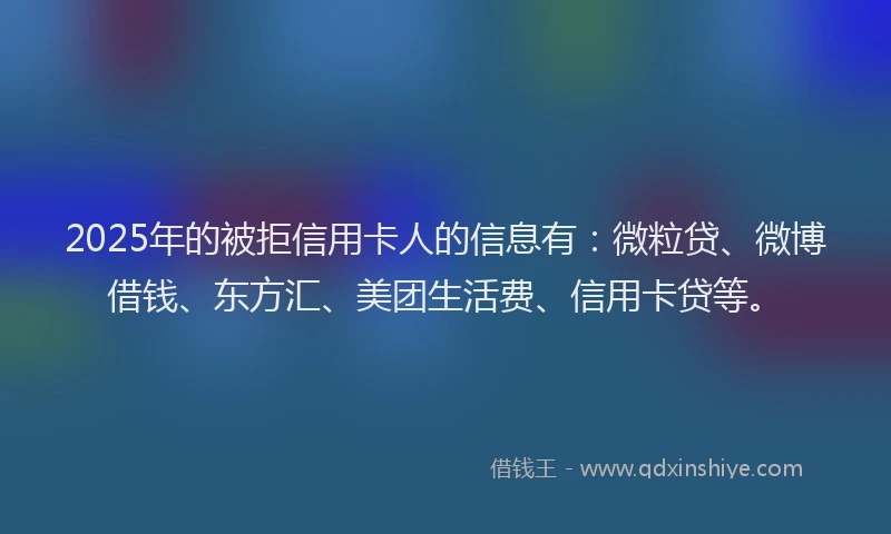 2025年的被拒信用卡人的信息有：微粒贷、微博借钱、东方汇、美团生活费、信用卡贷等。