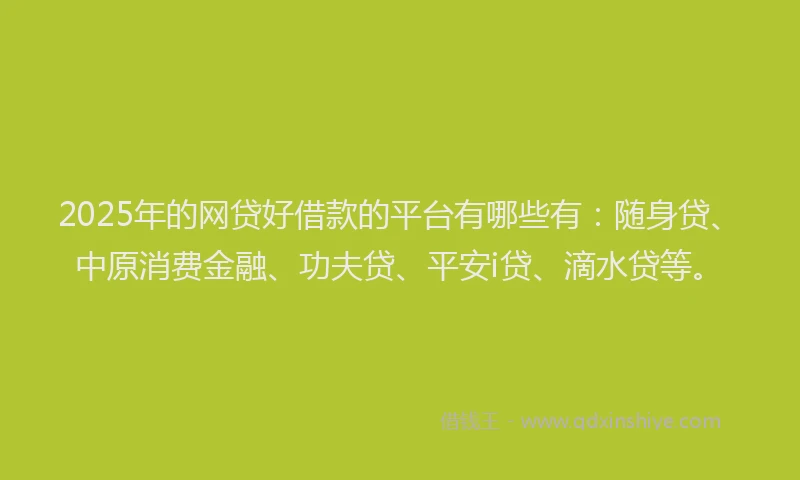 2025年的网贷好借款的平台有哪些有：随身贷、中原消费金融、功夫贷、平安i贷、滴水贷等。