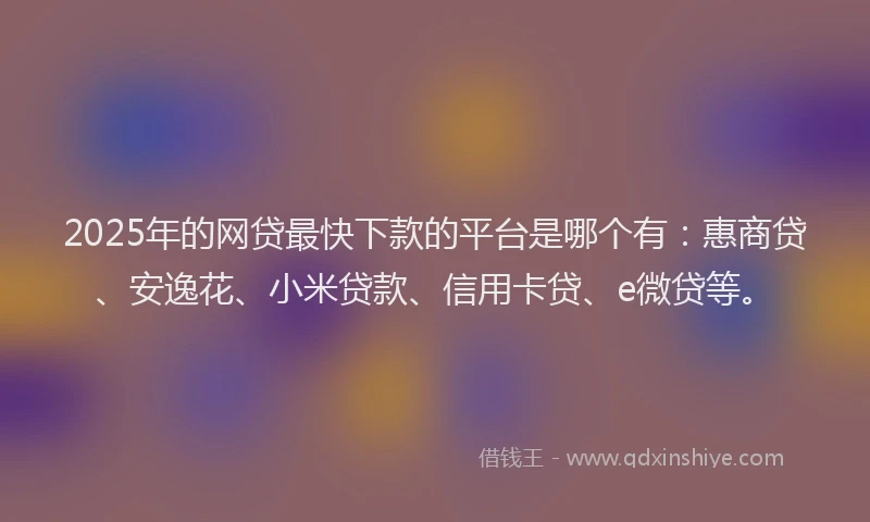 2025年的网贷最快下款的平台是哪个有：惠商贷、安逸花、小米贷款、信用卡贷、e微贷等。
