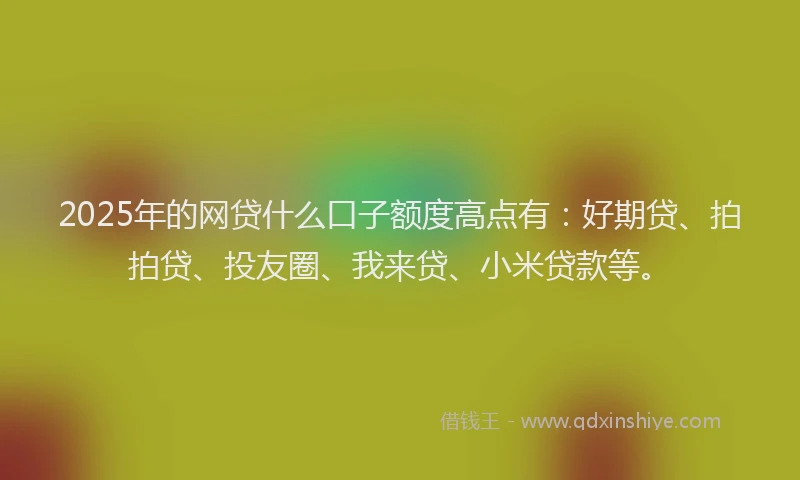2025年的网贷什么口子额度高点有：好期贷、拍拍贷、投友圈、我来贷、小米贷款等。