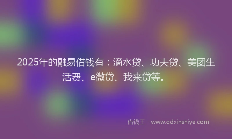 2025年的融易借钱有：滴水贷、功夫贷、美团生活费、e微贷、我来贷等。