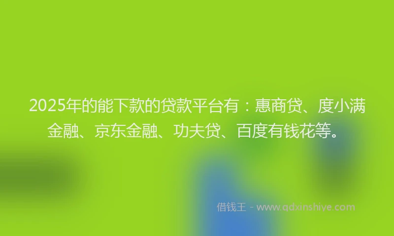 2025年的能下款的贷款平台有：惠商贷、度小满金融、京东金融、功夫贷、百度有钱花等。