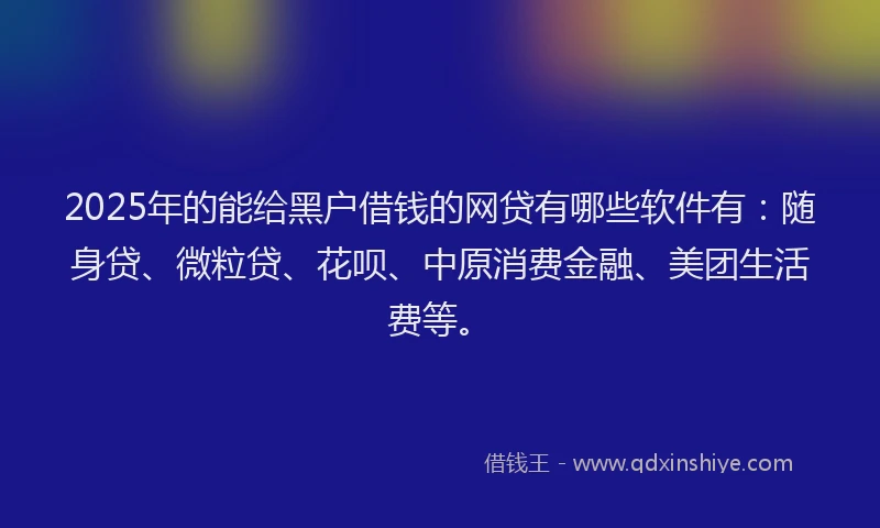 2025年的能给黑户借钱的网贷有哪些软件有：随身贷、微粒贷、花呗、中原消费金融、美团生活费等。