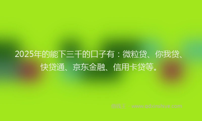 2025年的能下三千的口子有：微粒贷、你我贷、快贷通、京东金融、信用卡贷等。