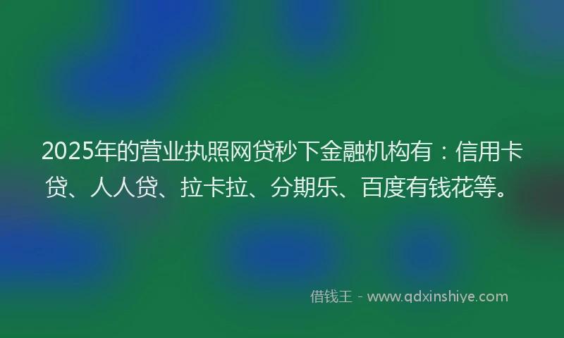 2025年的营业执照网贷秒下金融机构有：信用卡贷、人人贷、拉卡拉、分期乐、百度有钱花等。
