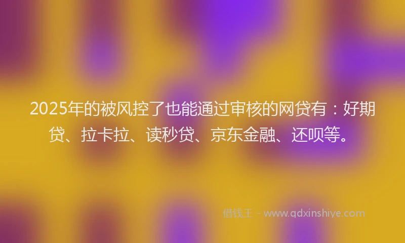 2025年的被风控了也能通过审核的网贷有：好期贷、拉卡拉、读秒贷、京东金融、还呗等。
