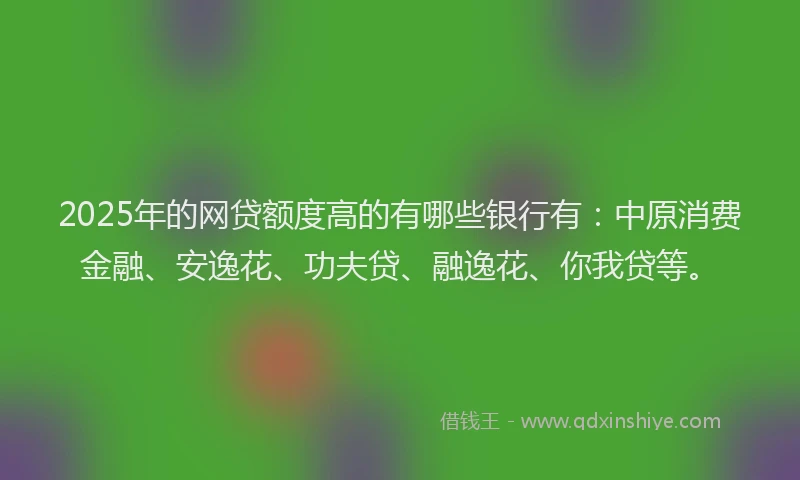 2025年的网贷额度高的有哪些银行有：中原消费金融、安逸花、功夫贷、融逸花、你我贷等。