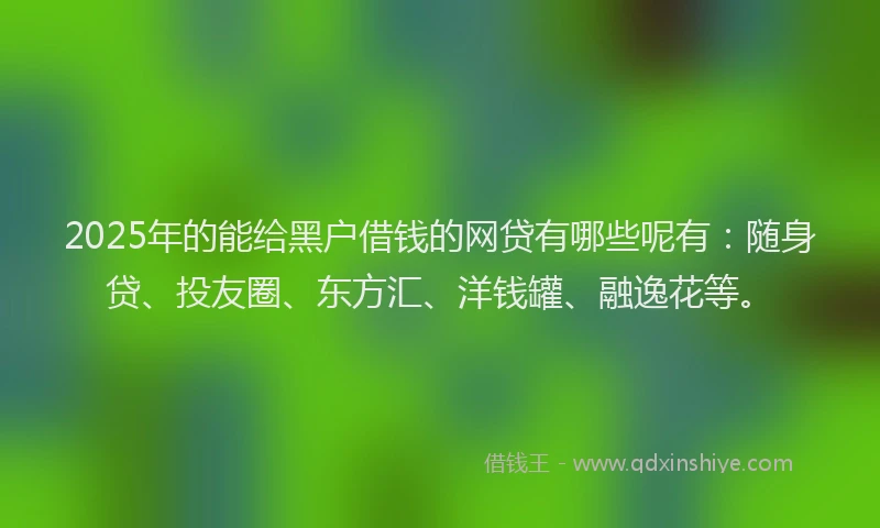 2025年的能给黑户借钱的网贷有哪些呢有：随身贷、投友圈、东方汇、洋钱罐、融逸花等。