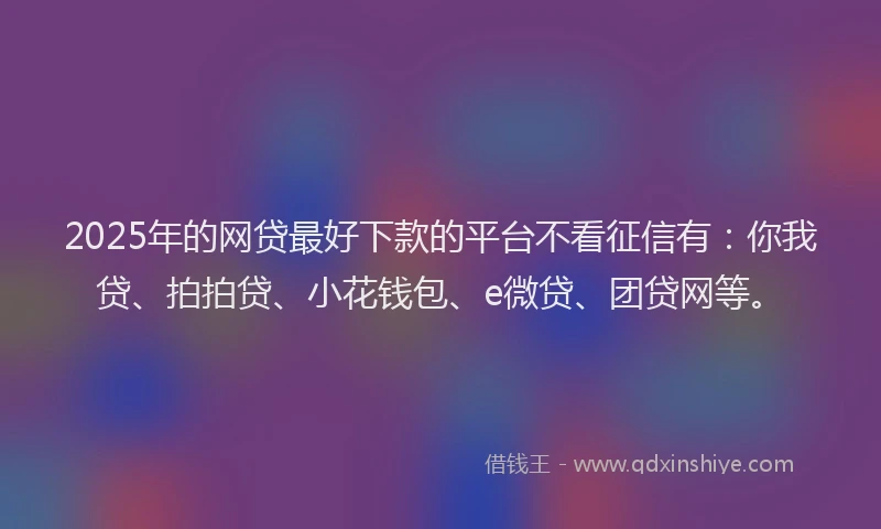 2025年的网贷最好下款的平台不看征信有：你我贷、拍拍贷、小花钱包、e微贷、团贷网等。