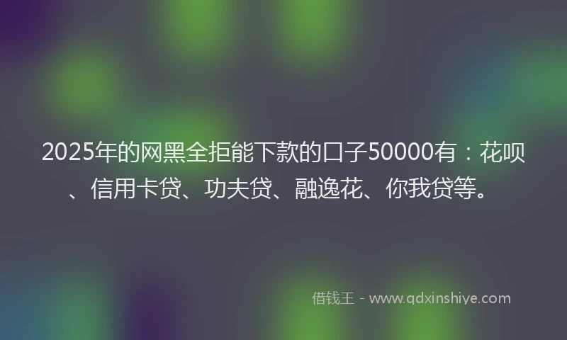 2025年的网黑全拒能下款的口子50000有：花呗、信用卡贷、功夫贷、融逸花、你我贷等。