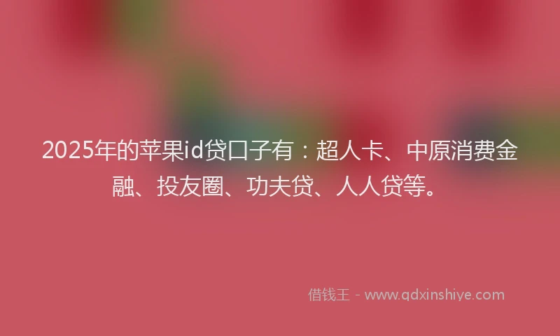 2025年的苹果id贷口子有：超人卡、中原消费金融、投友圈、功夫贷、人人贷等。
