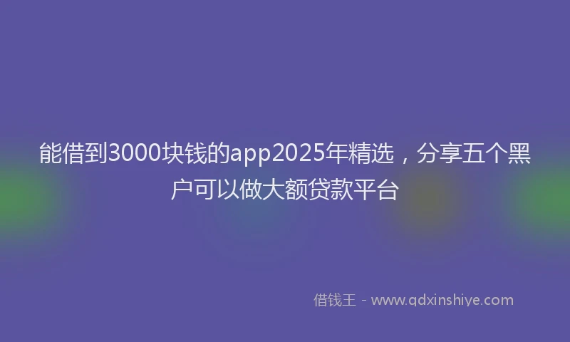 能借到3000块钱的app2025年精选，分享五个黑户可以做大额贷款平台