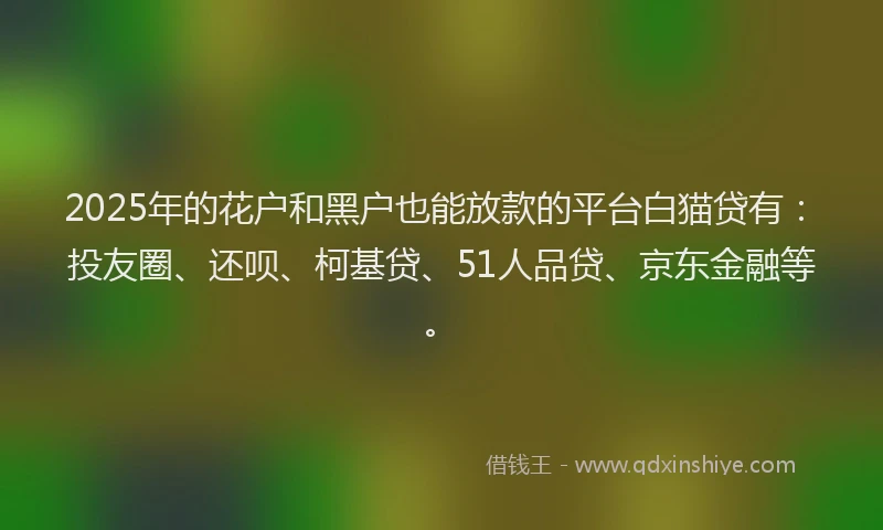 2025年的花户和黑户也能放款的平台白猫贷有：投友圈、还呗、柯基贷、51人品贷、京东金融等。