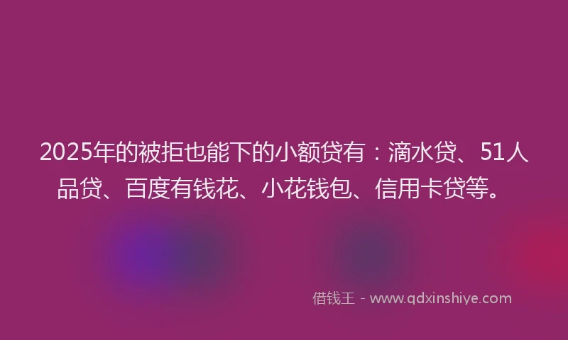 2025年的被拒也能下的小额贷有：滴水贷、51人品贷、百度有钱花、小花钱包、信用卡贷等。