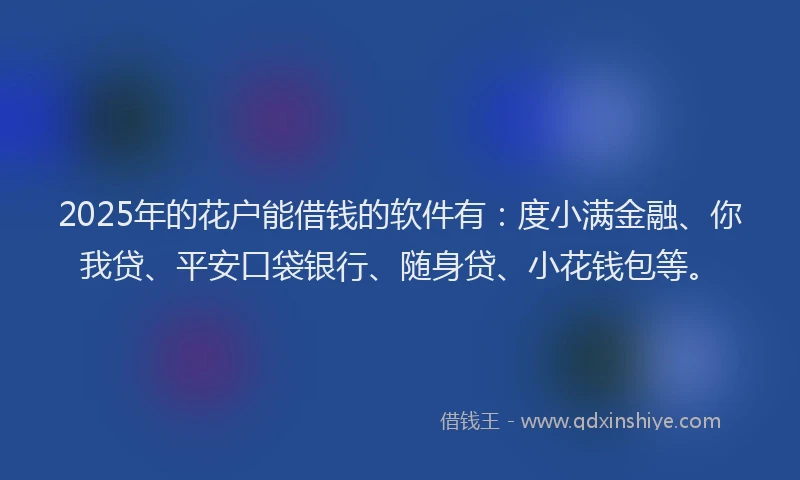 2025年的花户能借钱的软件有：度小满金融、你我贷、平安口袋银行、随身贷、小花钱包等。