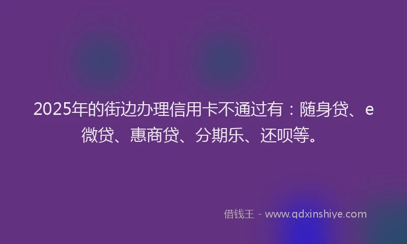 2025年的街边办理信用卡不通过有：随身贷、e微贷、惠商贷、分期乐、还呗等。