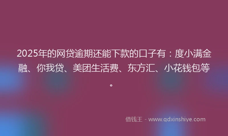 2025年的网贷逾期还能下款的口子有：度小满金融、你我贷、美团生活费、东方汇、小花钱包等。