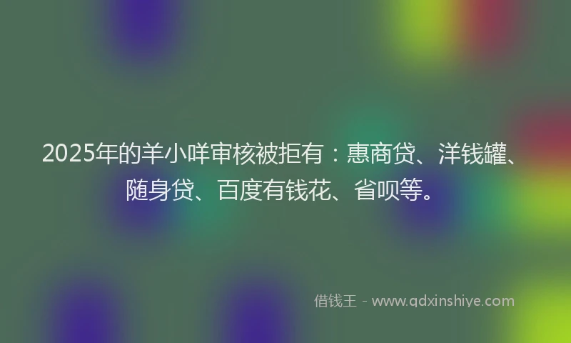2025年的羊小咩审核被拒有：惠商贷、洋钱罐、随身贷、百度有钱花、省呗等。