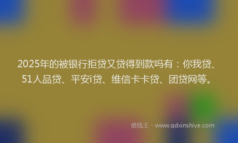 2025年的被银行拒贷又贷得到款吗有：你我贷、51人品贷、平安i贷、维信卡卡贷、团贷网等。