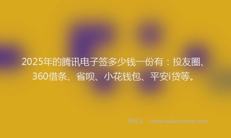 2025年的腾讯电子签多少钱一份有：投友圈、360借条、省呗、小花钱包、平安i贷等。
