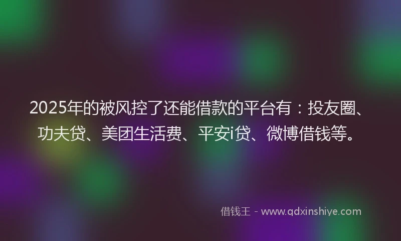2025年的被风控了还能借款的平台有：投友圈、功夫贷、美团生活费、平安i贷、微博借钱等。