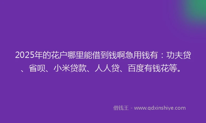 2025年的花户哪里能借到钱啊急用钱有：功夫贷、省呗、小米贷款、人人贷、百度有钱花等。