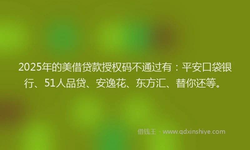 2025年的美借贷款授权码不通过有：平安口袋银行、51人品贷、安逸花、东方汇、替你还等。
