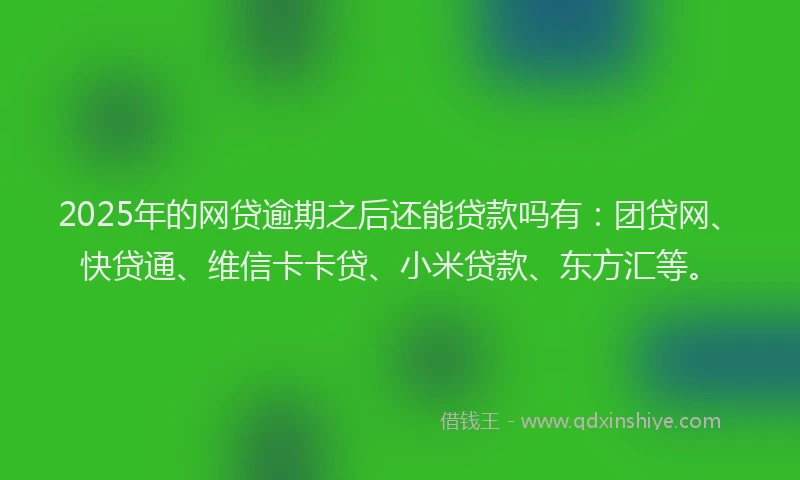 2025年的网贷逾期之后还能贷款吗有：团贷网、快贷通、维信卡卡贷、小米贷款、东方汇等。