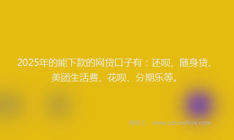 2025年的能下款的网贷口子有：还呗、随身贷、美团生活费、花呗、分期乐等。
