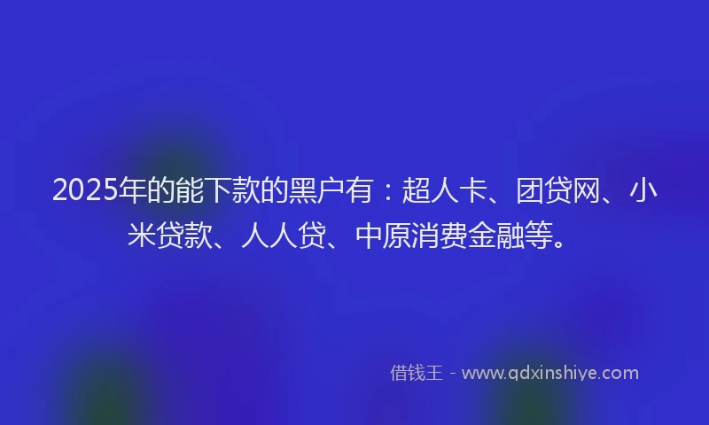 2025年的能下款的黑户有：超人卡、团贷网、小米贷款、人人贷、中原消费金融等。