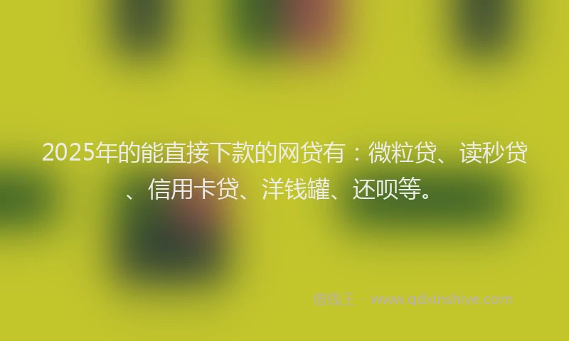 2025年的能直接下款的网贷有：微粒贷、读秒贷、信用卡贷、洋钱罐、还呗等。