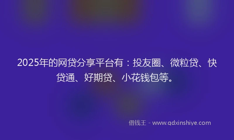2025年的网贷分享平台有：投友圈、微粒贷、快贷通、好期贷、小花钱包等。