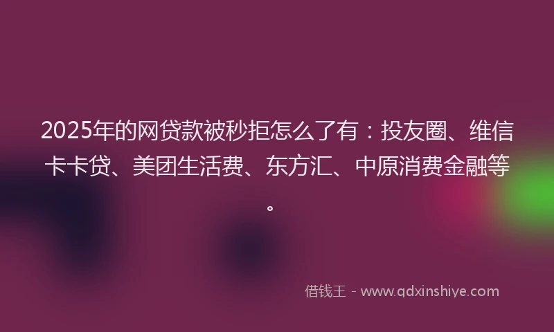 2025年的网贷款被秒拒怎么了有：投友圈、维信卡卡贷、美团生活费、东方汇、中原消费金融等。