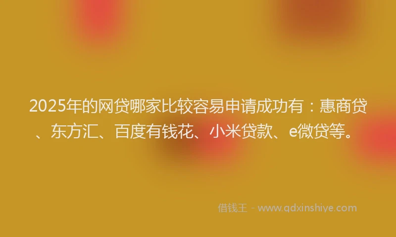 2025年的网贷哪家比较容易申请成功有：惠商贷、东方汇、百度有钱花、小米贷款、e微贷等。