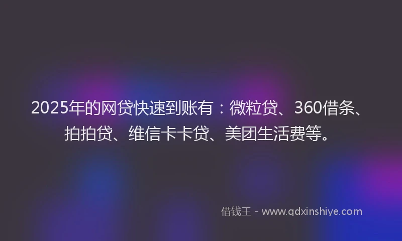 2025年的网贷快速到账有：微粒贷、360借条、拍拍贷、维信卡卡贷、美团生活费等。