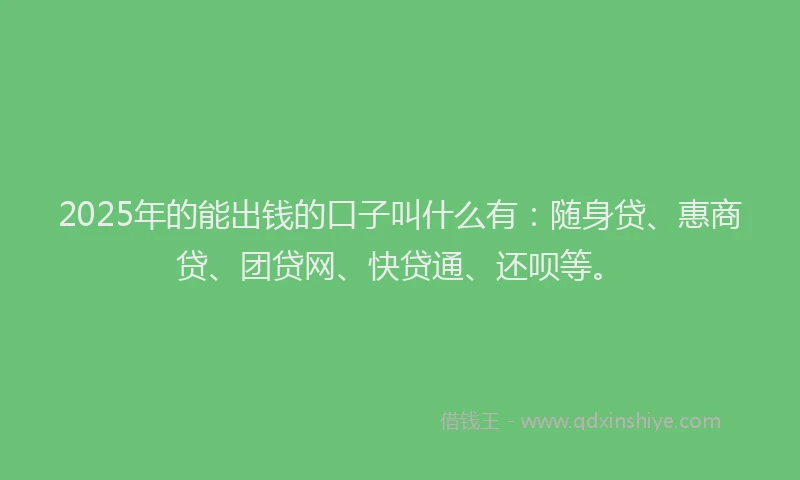 2025年的能出钱的口子叫什么有：随身贷、惠商贷、团贷网、快贷通、还呗等。