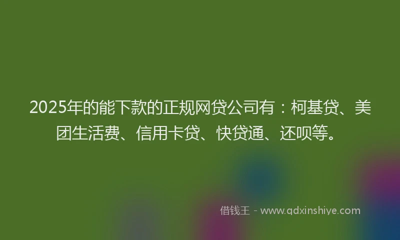 2025年的能下款的正规网贷公司有：柯基贷、美团生活费、信用卡贷、快贷通、还呗等。
