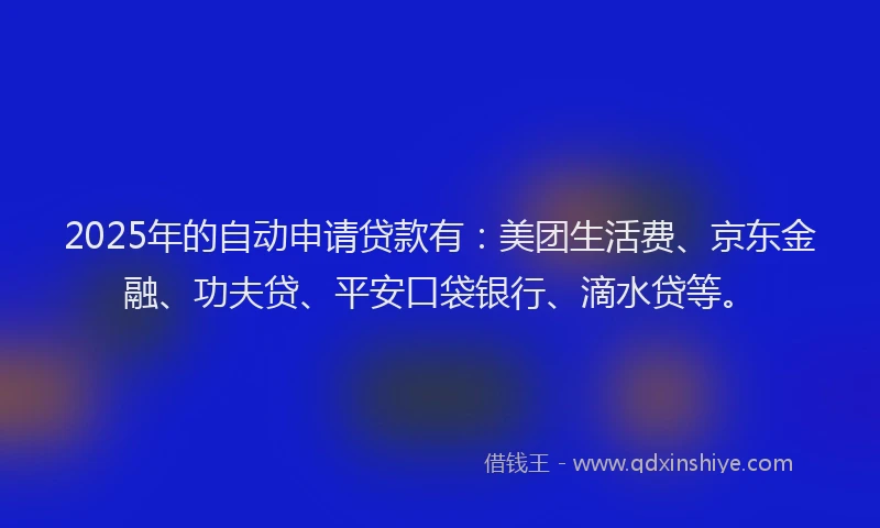 2025年的自动申请贷款有：美团生活费、京东金融、功夫贷、平安口袋银行、滴水贷等。