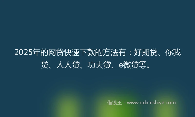2025年的网贷快速下款的方法有：好期贷、你我贷、人人贷、功夫贷、e微贷等。