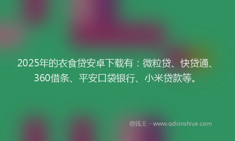 2025年的衣食贷安卓下载有：微粒贷、快贷通、360借条、平安口袋银行、小米贷款等。