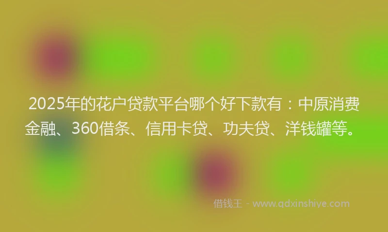 2025年的花户贷款平台哪个好下款有：中原消费金融、360借条、信用卡贷、功夫贷、洋钱罐等。