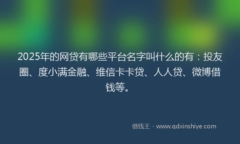 2025年的网贷有哪些平台名字叫什么的有：投友圈、度小满金融、维信卡卡贷、人人贷、微博借钱等。