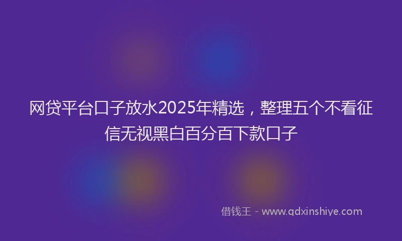 网贷平台口子放水2025年精选，整理五个不看征信无视黑白百分百下款口子