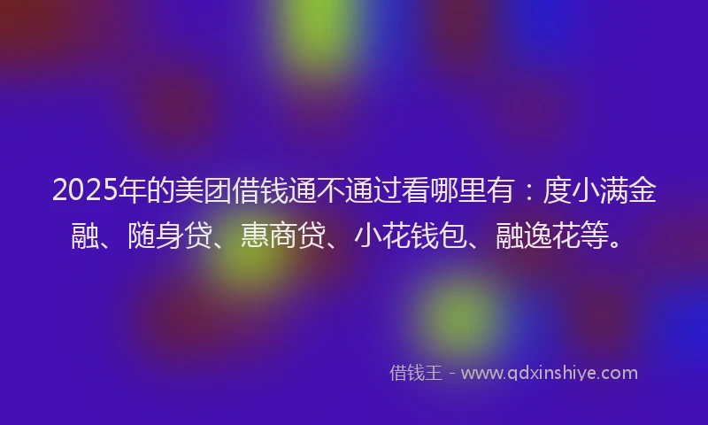 2025年的美团借钱通不通过看哪里有：度小满金融、随身贷、惠商贷、小花钱包、融逸花等。