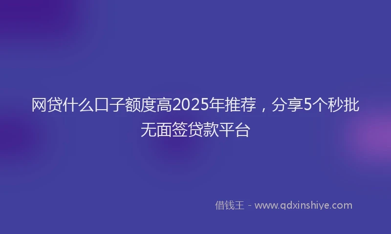 网贷什么口子额度高2025年推荐，分享5个秒批无面签贷款平台